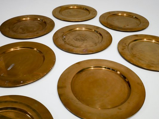 Mid-Century Danish Brass Coaster Dining Plates from Stelton, Set of 8-OGU-686586