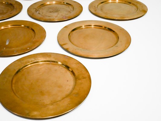 Mid-Century Danish Brass Coaster Dining Plates from Stelton, Set of 8-OGU-686586