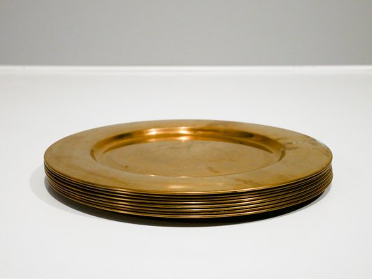 Mid-Century Danish Brass Coaster Dining Plates from Stelton, Set of 8-OGU-686586