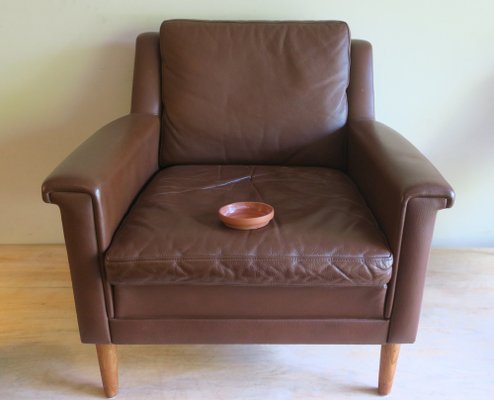 Mid-Century Danish Brown Leather Armhair, 1960s-ED-1819940