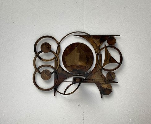 Mid-Century Danish Brutalist Metal Wall Sculpture and Candle Holder by Henrik Horst-UAH-1196137