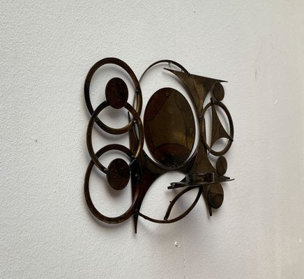 Mid-Century Danish Brutalist Metal Wall Sculpture and Candle Holder by Henrik Horst-UAH-1196137