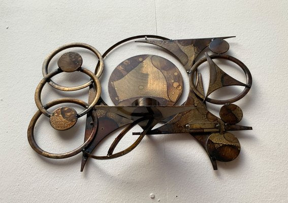 Mid-Century Danish Brutalist Metal Wall Sculpture and Candle Holder by Henrik Horst-UAH-1196137