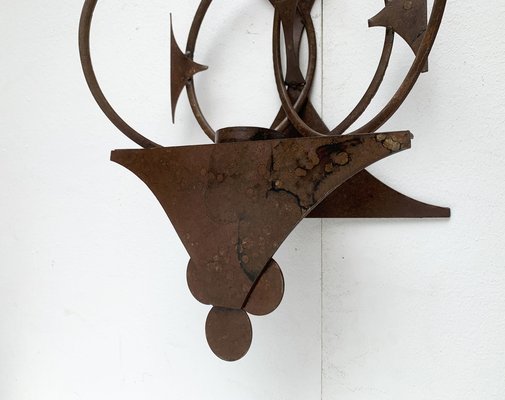 Mid-Century Danish Brutalist Metal Wall Sculpture and Candle Holder by Henrik Horst, 1960s-UAH-1262759