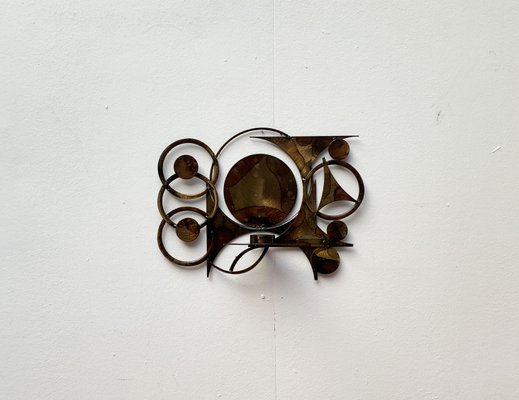 Mid-Century Danish Brutalist Metal Wall Sculpture and Candle Holder by Henrik Horst-UAH-1196137