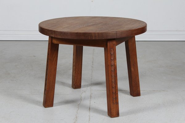 Mid-Century Danish Brutalist Round Coffee Table in Oak, 1950-QQ-1752132