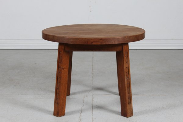 Mid-Century Danish Brutalist Round Coffee Table in Oak, 1950-QQ-1752132