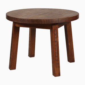 Mid-Century Danish Brutalist Round Coffee Table in Oak, 1950-QQ-1752132