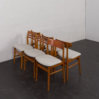 Mid-Century Danish Chairs in Teak and Grey Wool, 1960s, Set of 6-UE-1796219