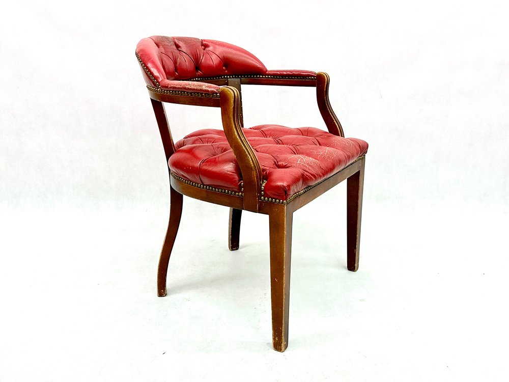 Mid-Century Danish Chesterfield Style Court Chair in Painted Red Leather, 1950s