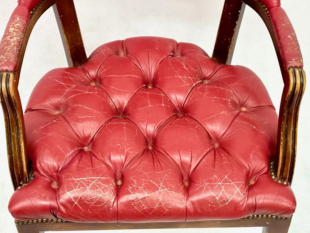 Mid-Century Danish Chesterfield Style Court Chair in Painted Red Leather, 1950s