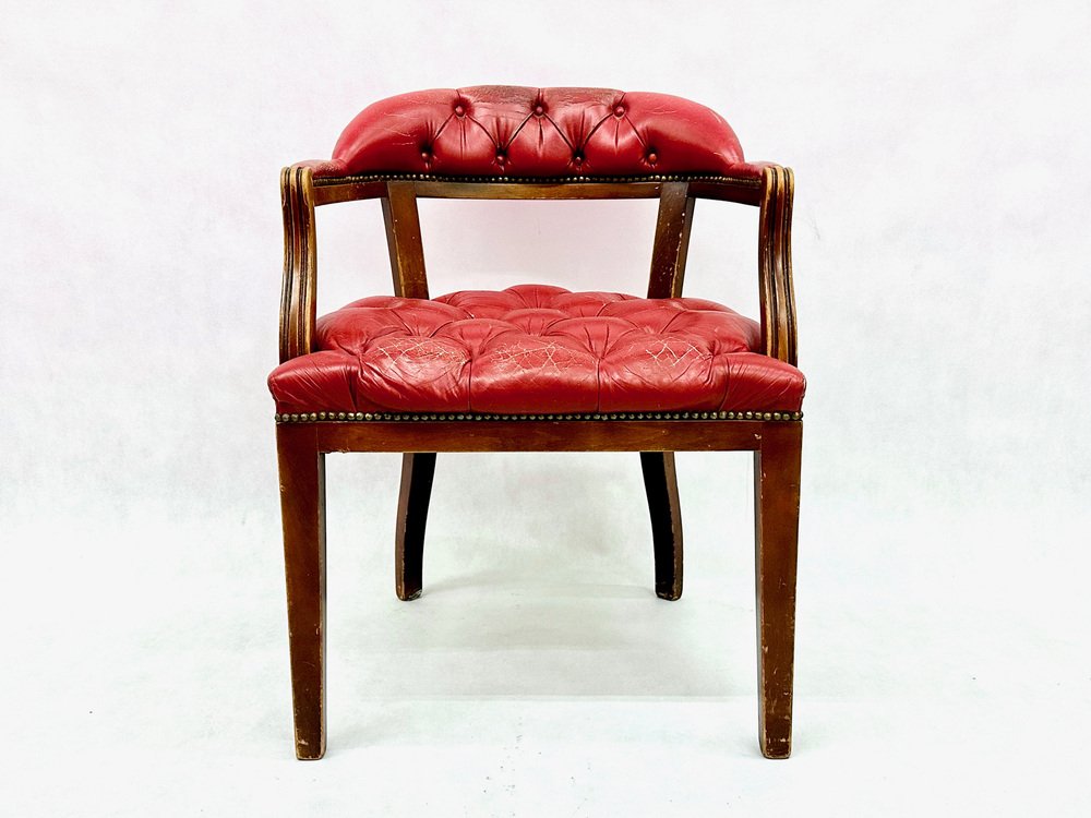 Mid-Century Danish Chesterfield Style Court Chair in Painted Red Leather, 1950s