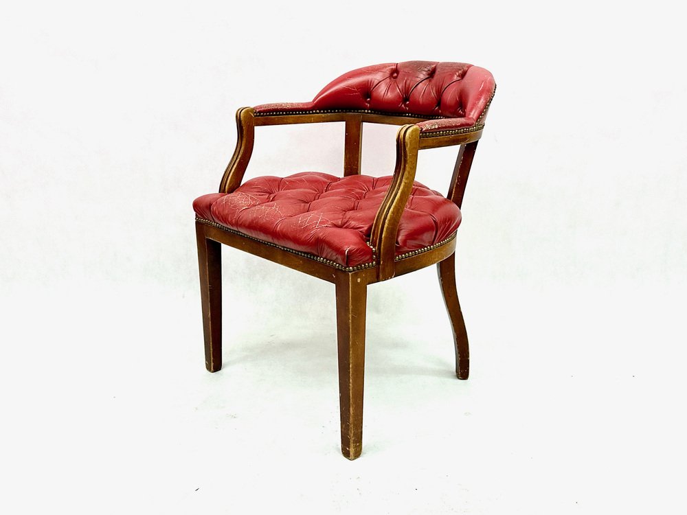 Mid-Century Danish Chesterfield Style Court Chair in Painted Red Leather, 1950s