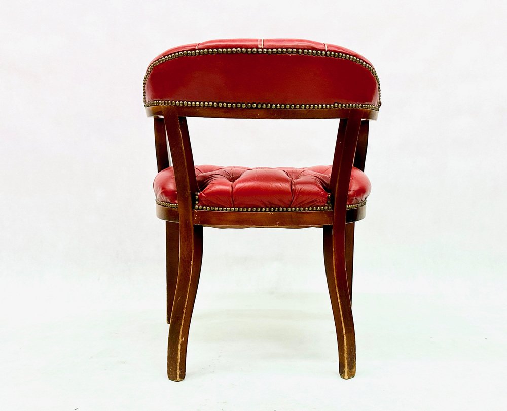 Mid-Century Danish Chesterfield Style Court Chair in Painted Red Leather, 1950s