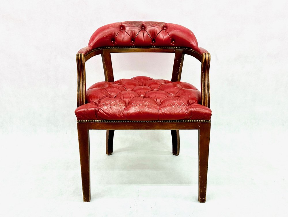 Mid-Century Danish Chesterfield Style Court Chair in Painted Red Leather, 1950s