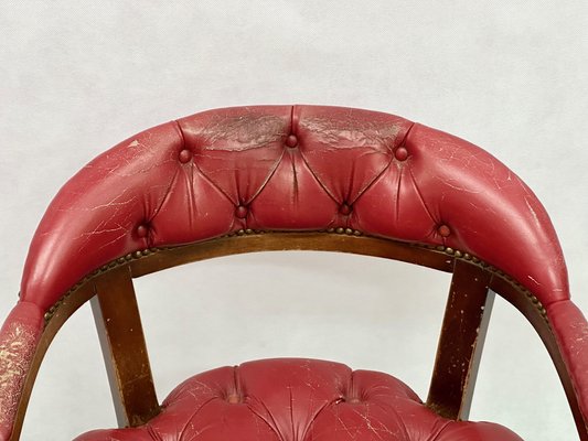 Mid-Century Danish Chesterfield Style Court Chair in Painted Red Leather, 1950s-ZCY-1799592