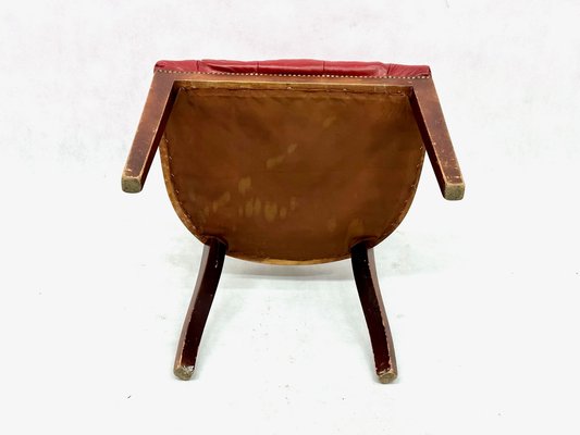 Mid-Century Danish Chesterfield Style Court Chair in Painted Red Leather, 1950s-ZCY-1799592