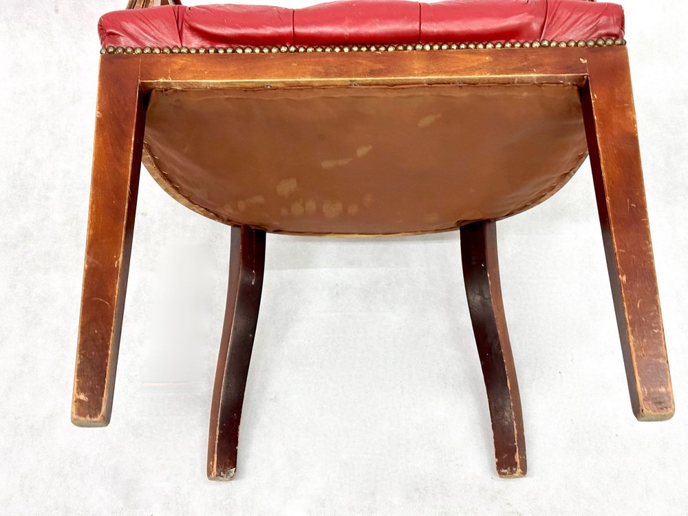 Mid-Century Danish Chesterfield Style Court Chair in Painted Red Leather, 1950s