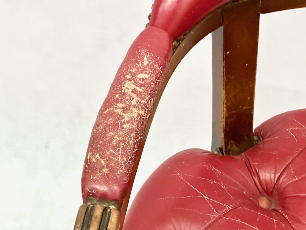 Mid-Century Danish Chesterfield Style Court Chair in Painted Red Leather, 1950s