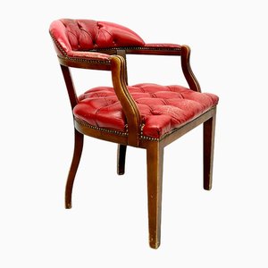 Mid-Century Danish Chesterfield Style Court Chair in Painted Red Leather, 1950s-ZCY-1799592