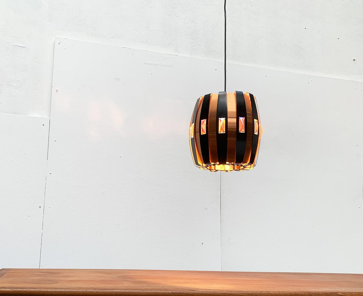 Mid-Century Danish Copper & Black Metal and Prism Pendant Lamp by Werner Schou for Coronell Elektro