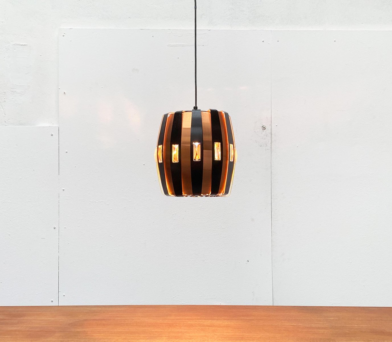 Mid-Century Danish Copper & Black Metal and Prism Pendant Lamp by Werner Schou for Coronell Elektro