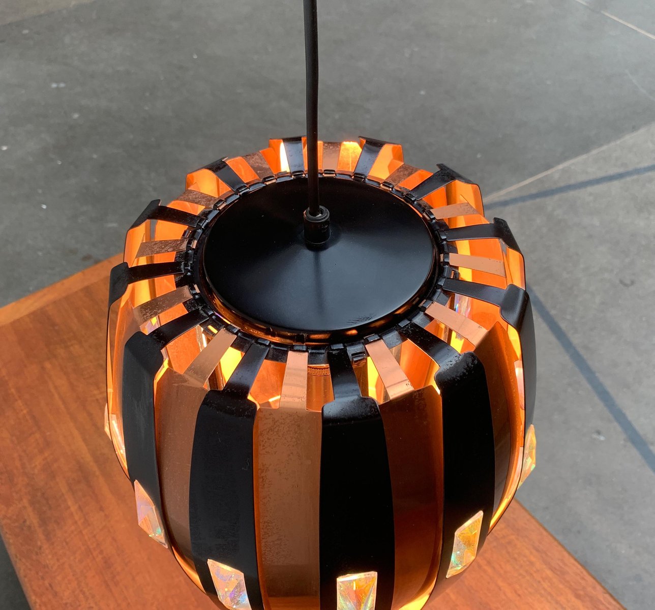 Mid-Century Danish Copper & Black Metal and Prism Pendant Lamp by Werner Schou for Coronell Elektro