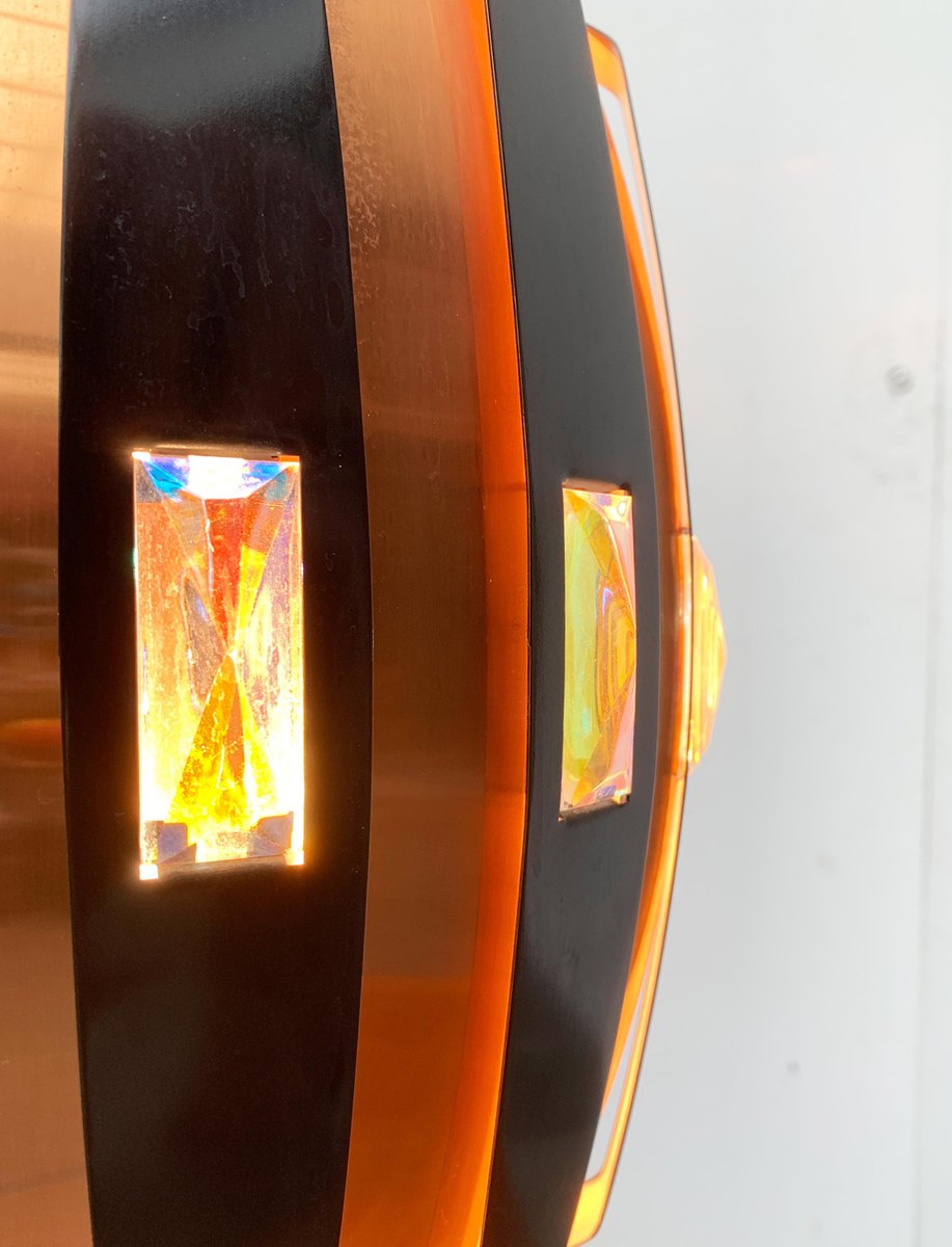 Mid-Century Danish Copper & Black Metal and Prism Pendant Lamp by Werner Schou for Coronell Elektro