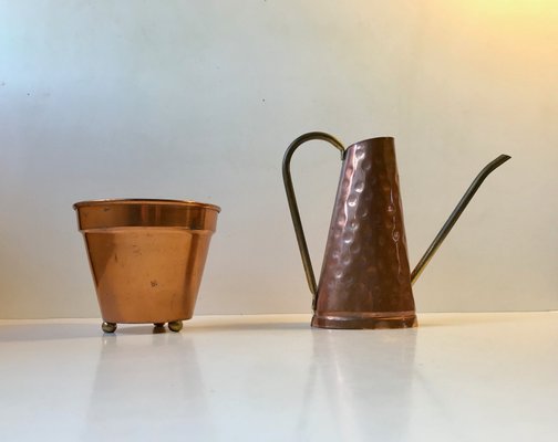 Mid-Century Danish Copper Planter and Watering Jug, 1960s, Set of 2-LCR-782919