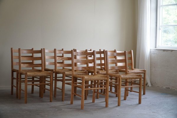 Mid-Century Danish Dining Chairs in Pine & Seagrass Seats, 1960s, Set of 10-MXF-1719765