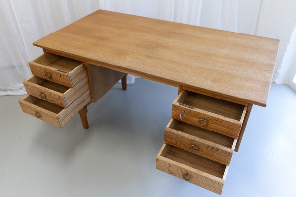 Mid-Century Danish Freestanding Oak Desk attributed to Henning Kjærnulf, 1960s-WIX-2029050