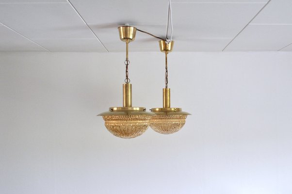 Mid-Century Danish Glass and Brass Chandeliers by Vitrika, Set of 2-HPQ-1194010