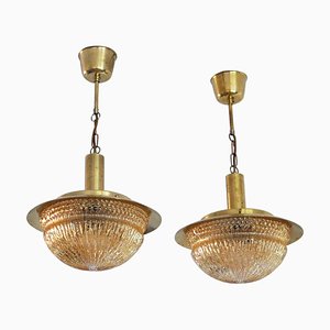 Mid-Century Danish Glass and Brass Chandeliers by Vitrika, Set of 2-HPQ-1194010