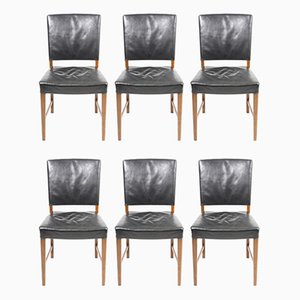 Mid-Century Danish Leather Dining Chairs, 1940s, Set of 6-FK-564205