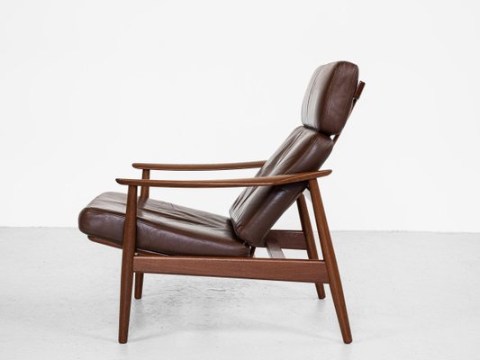 Mid-Century Danish Lounge Chair in Teak and Leather by Arne Vodder for France & Søn, 1960s-MF-993031