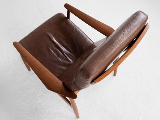 Mid-Century Danish Lounge Chair in Teak and Leather by Arne Vodder for France & Søn, 1960s-MF-993031