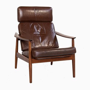 Mid-Century Danish Lounge Chair in Teak and Leather by Arne Vodder for France & Søn, 1960s-MF-993031