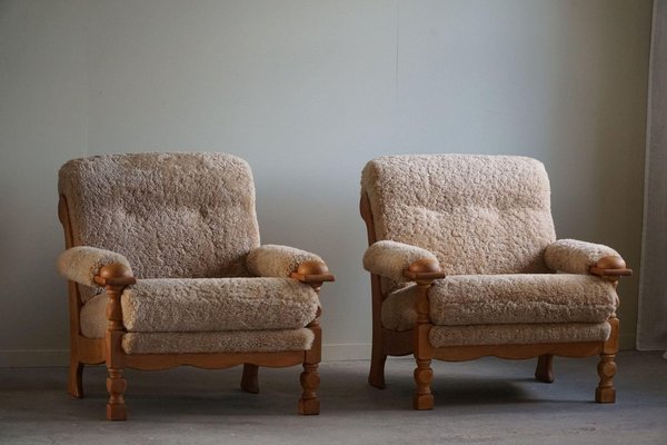 Mid-Century Danish Lounge Chairs in Oak & Lambswool by Henning Kjærnulf, 1960s, Set of 2-MXF-2041648