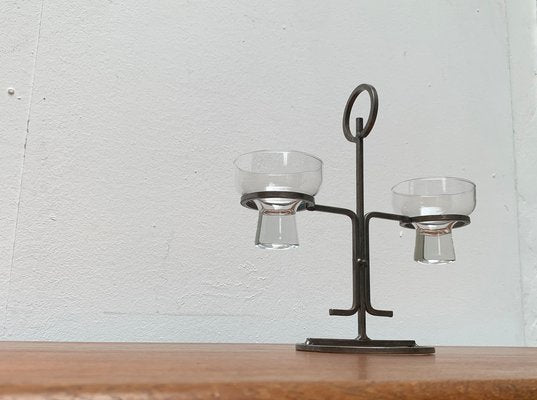 Mid-Century Danish Metal and Glass Candleholder, 1960s-UAH-1334578