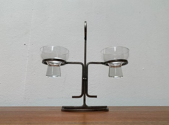 Mid-Century Danish Metal and Glass Candleholder, 1960s-UAH-1334578