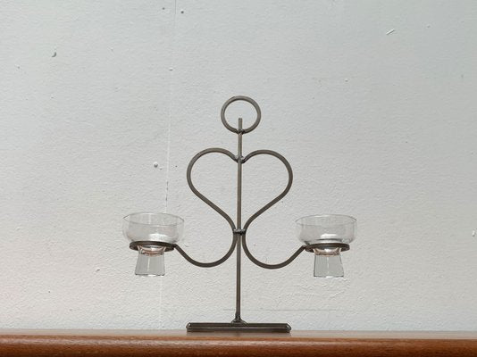 Mid-Century Danish Metal and Glass Candleholder, 1960s-UAH-1359932