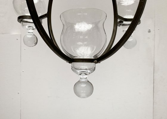 Mid-Century Danish Metal and Glass Candleholder Pendant, 1960s-UAH-1362279