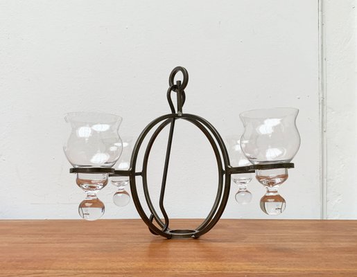 Mid-Century Danish Metal and Glass Candleholder Pendant, 1960s-UAH-1362279