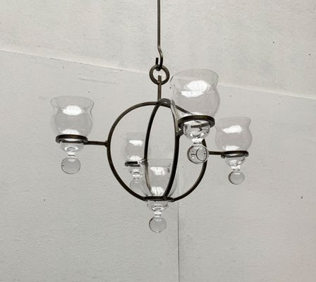 Mid-Century Danish Metal and Glass Candleholder Pendant, 1960s-UAH-1362279