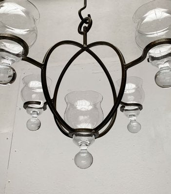 Mid-Century Danish Metal and Glass Candleholder Pendant, 1960s-UAH-1362279