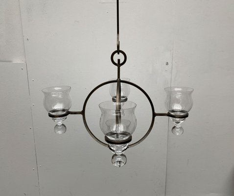 Mid-Century Danish Metal and Glass Candleholder Pendant, 1960s-UAH-1362279