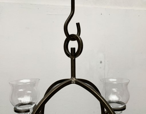 Mid-Century Danish Metal and Glass Candleholder Pendant, 1960s-UAH-1362279