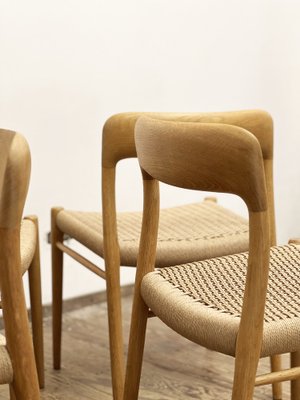 Mid-Century Danish Model 75 Chairs in Oak by Niels O. Møller for Jl Møllers Furniture Factory, 1950s, Set of 4-DOY-1782770