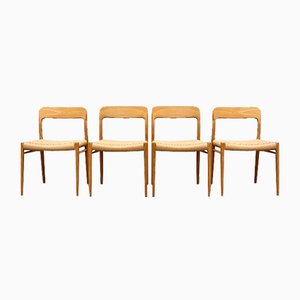 Mid-Century Danish Model 75 Chairs in Oak by Niels O. Møller for Jl Møllers Furniture Factory, 1950s, Set of 4-DOY-1782770