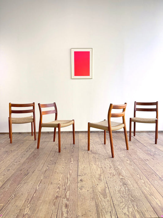 Mid-Century Danish Model 84 Chairs in Teak by Niels O. Møller for J.L. Moller, 1950, Set of 4